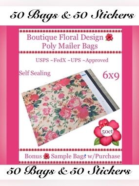 50pcs ~  6x9’ Polymailer Bags~BONUS 50ct Free Stickers 🌺🆕🌺 USPS Approved!